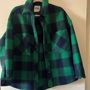 Zara Checkered Green and Navy Shacket